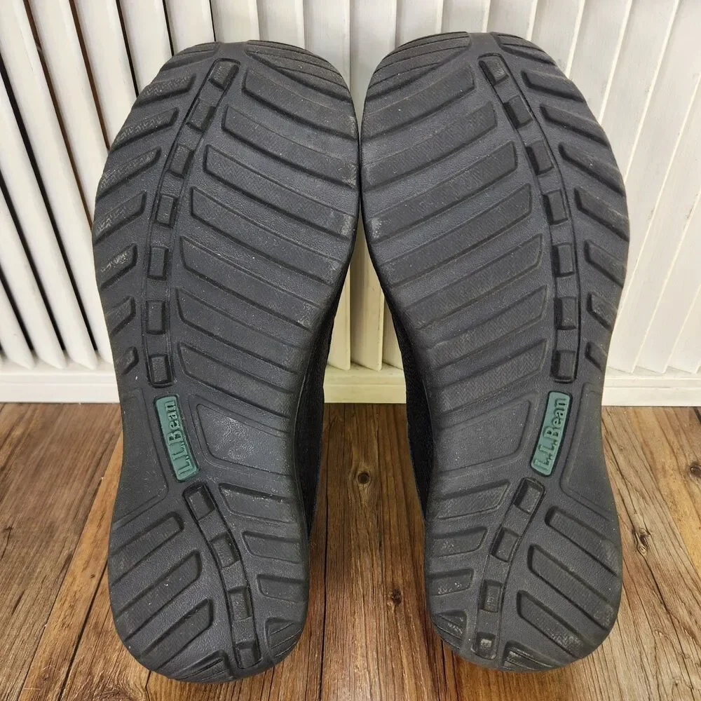 LL Bean Comfort Mules Mens Sz 10 Wide Black Pebbled Leather Slip On Fleece Lined